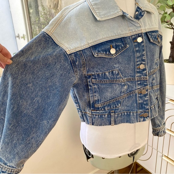 BLANK NYC Two-Tone Cropped Denim Trucker Jacket, Size S - Picture 2 of 11